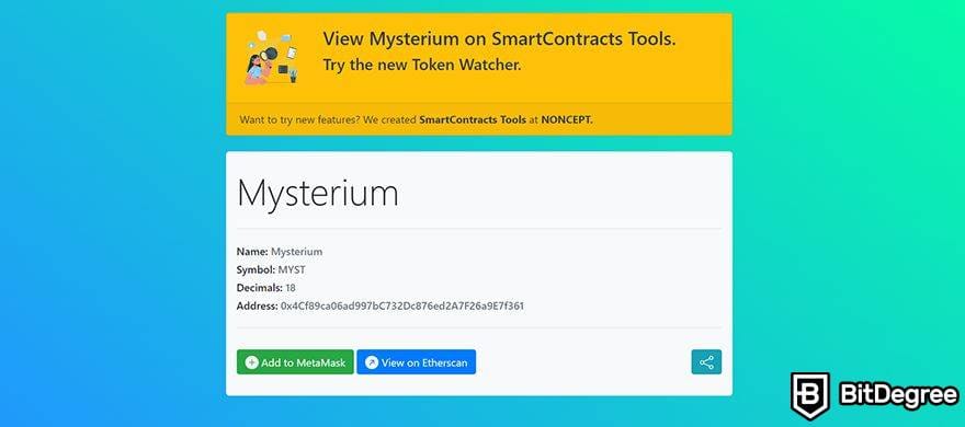 Mysterium VPN: добавление MetaMask.