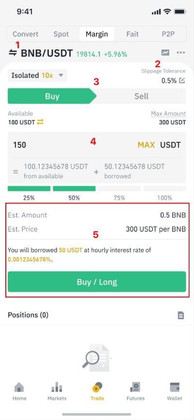 Trading de margen en Binance: Hacer compra "long" usando la app.