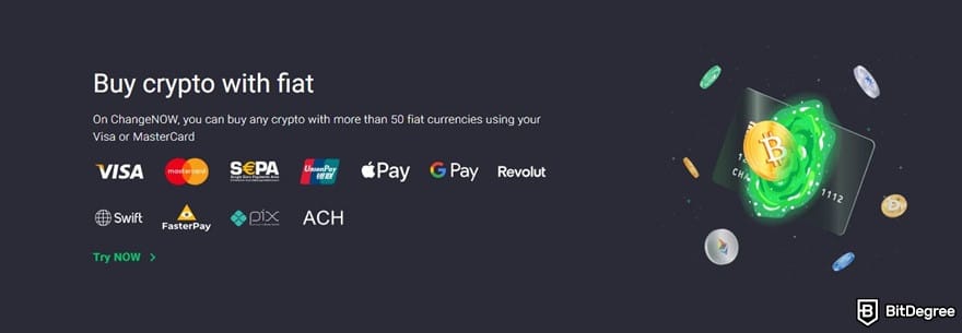 ChangeNOW incelemesi: fiat-kripto işlemleri için mevcut ödeme seçenekleri.