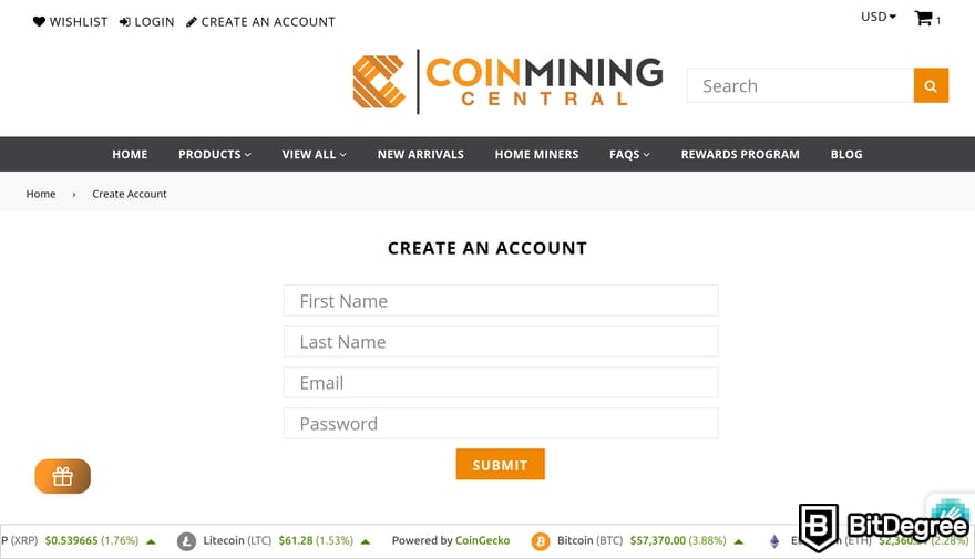 Coin Mining Central отзывы: форма регистрации Coin Mining Central.