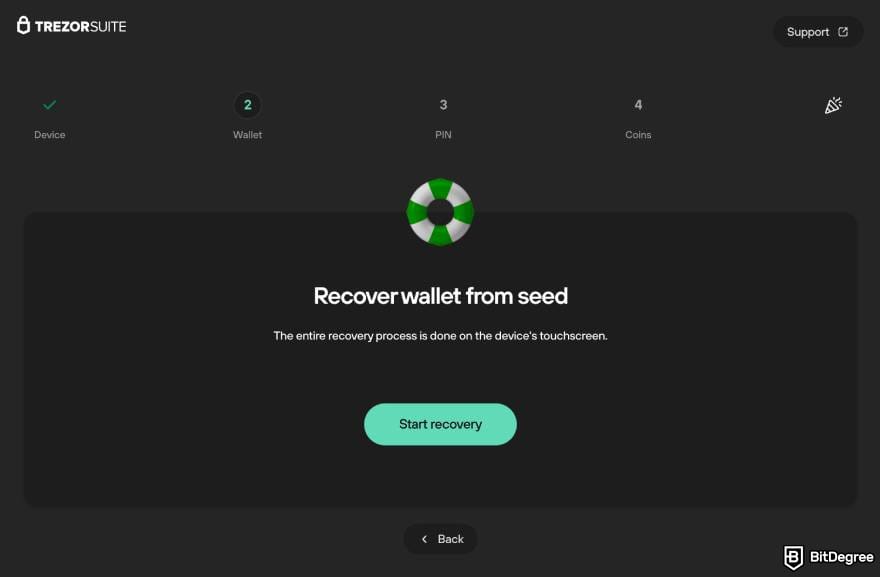 How to recover crypto wallet: start recovery.