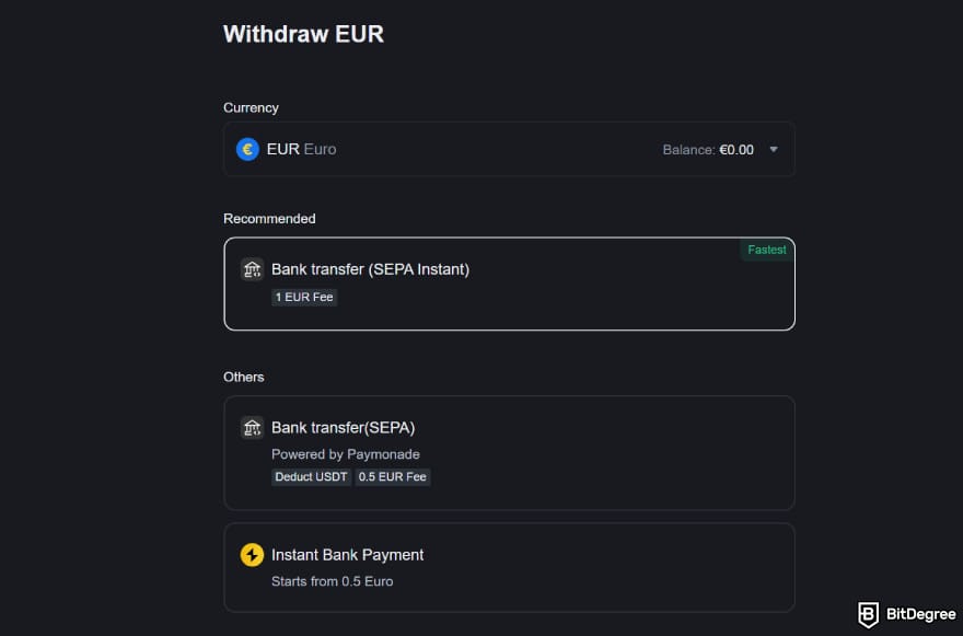 Kriptoyu nakde çevirme: Binance'in fiat çekim ekranı.