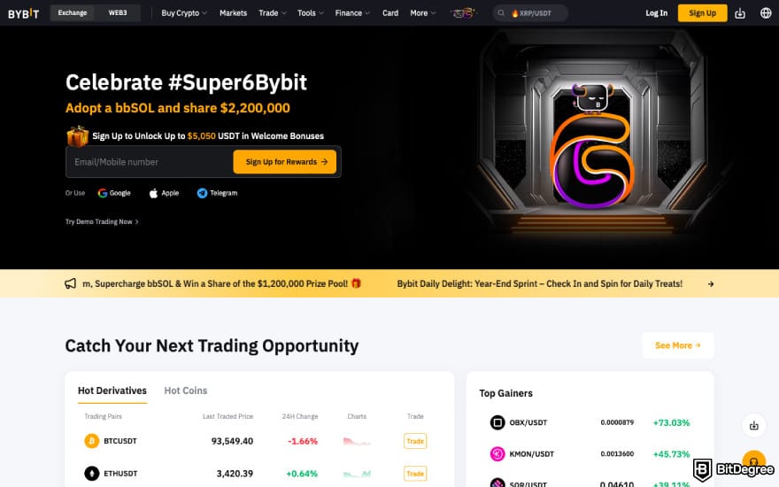 Обзор Hyperliquid: скриншот главной страницы Bybit.