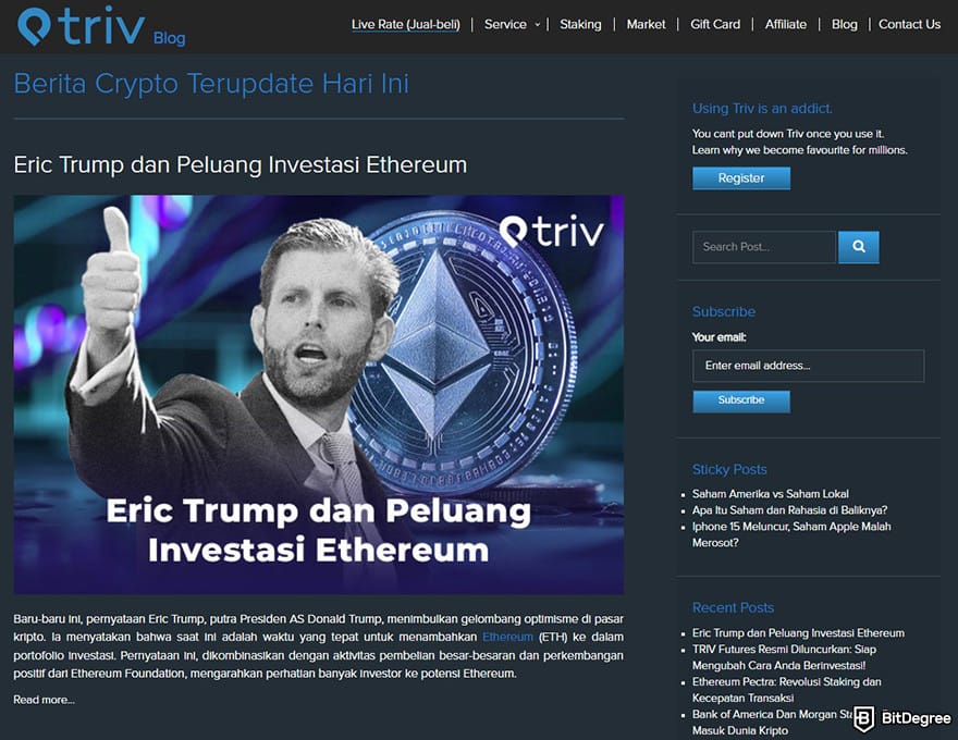 Triv incelemesi: Triv Blog sayfası.