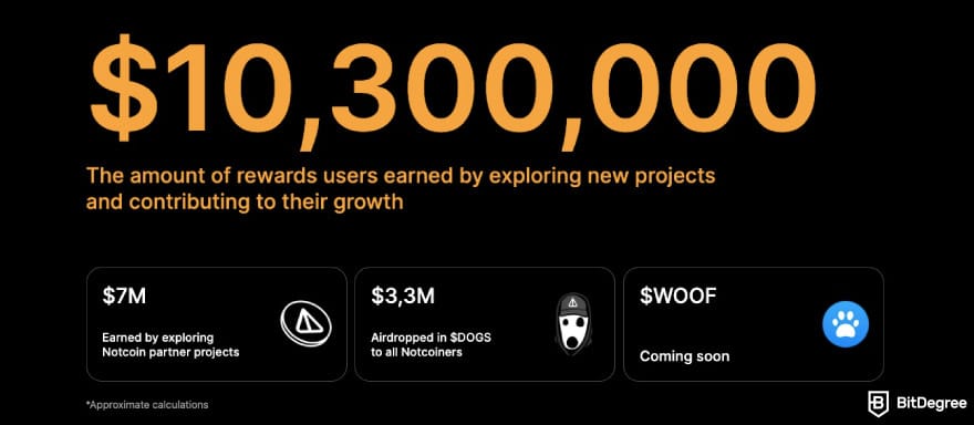 Notcoin Nedir: Kullanıcıların aldığı ödül miktarını gösteren Notcoin.